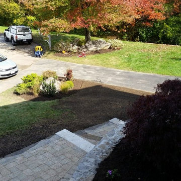 Stone Wall, Landscape Lighting, Walkway & Landing Project, Marlborough MA