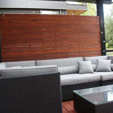 Custom Cedar Privacy Wall with Custom Steel Pergola