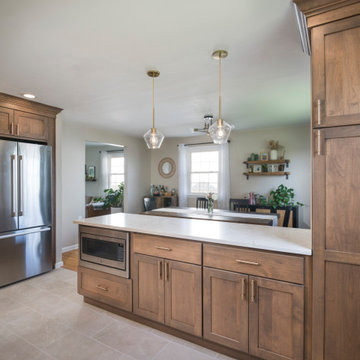 Natural Walnut Transitional Kitchen | Quartz Countertops & Warm Brass Accents
