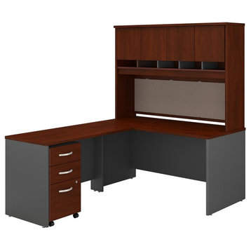Series C 60W L Desk with Hutch and Drawers in Hansen Cherry - Engineered Wood