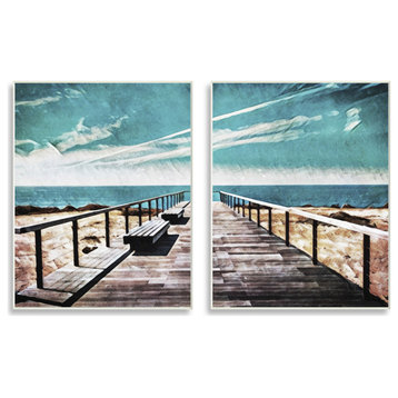 Tranquil Pier Dock Beach Clear Blue Sky Illustration, 2pc, each 10 x 15