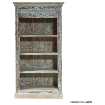 Rustic Distressed Solid Wood Antique 4 Tier Bookcase
