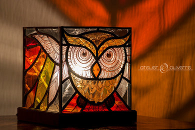 Lampe vitrail chouette - Stained glass owl lamp