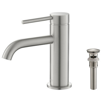 Circular Brass Single Handle Bathroom Faucet KBF1008, Brush Nickel, With Drain