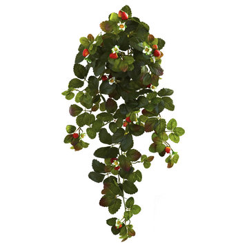 31" Strawberry Hanging Bush With  Berry, Set Of 2