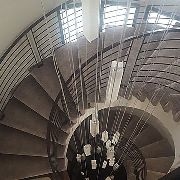 CONTEMPORARY TWO STORY STAIRCASE CHANDELIER, MODERN ENTRY HIGH CEILNG CHANDELIER