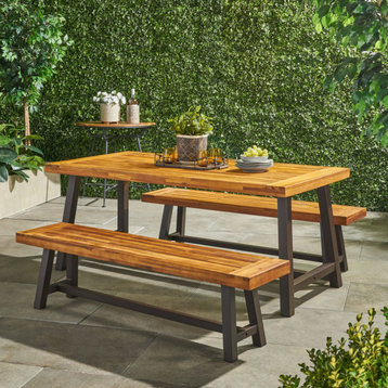 Carlisle Outdoor 3 Piece Acacia Wood Picnic Dining Set With Benches