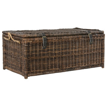 Storage Coffee Table, Foldable Design With Hand Woven Wicker Body, Brown