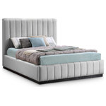 Meridian Furniture - Lucia Beige Linen Textured Fabric Full Bed, Gray, Queen, Black Finish - Remake your bedroom in an instant with this Lucia linen textured fabric bed. Upholstered in soft-to-the-touch grey linen textured fabric on its headboard, footboard, and side rails, this handsome full bed has a high headboard for an attention-demanding look in your room. Channel tufting on the headboard and footboard add to its aesthetic beauty while providing texture and dimension. The bed rests on a black-finished base that's crafted from solid wood for lasting beauty and durability.