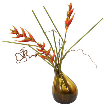 Waterlook® Heliconias in Amber Gourd Vase