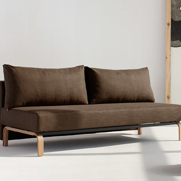 Sly Sleek Dark Khaki Sofa Bed / Lacquered Oak Legs by Innovation USA - $1650.00