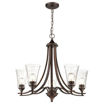 Natalie Collection Chandelier, Rubbed Bronze, Clear Seeded Glass
