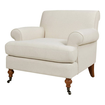 Alana 37" Lawson Accent Arm Chair, Light Beige Linen