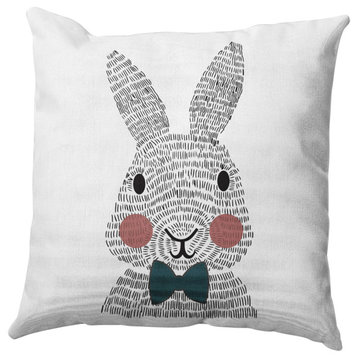 Bow-tie Bunny Easter Decorative Throw Pillow, Ocean Abyss Green, 18x18"