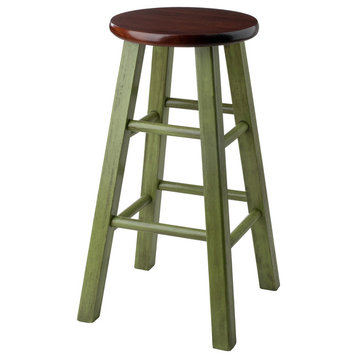 Ivy 24" Counter Stool, Rustic Green With Walnut Seat