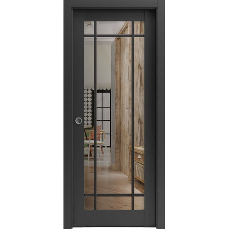 French Pocket Door 36x80 | Lucia 2266 Matte Black | Kit Trims Rail