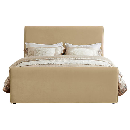Sloan Black Velvet Full Bed, Camel, Queen