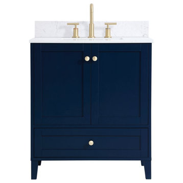 Elegant VF18030BL-BS 30"Single Bathroom Vanity, Blue With Backsplash