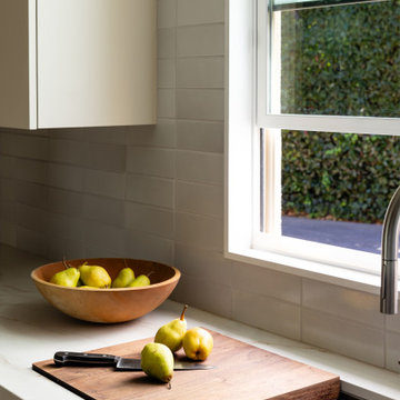 Serene Contemporary Kitchen Sink with Heath Ceramic Backsplash Tile