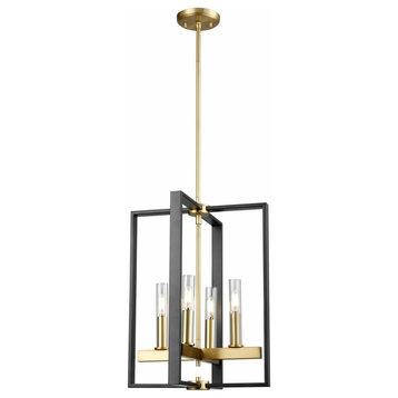 Blairmore 4 Light Foyer Pendant in Venetian Brass-Graphite with Clear Glass