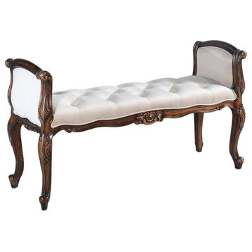 Window Bench French Serpentine Medallion Arms Gold Finish Wood Beige