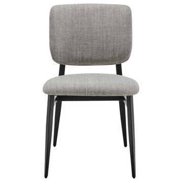 Felipe Side Chair, Linen Gray Fabric With Black Steel Legs Set of 1