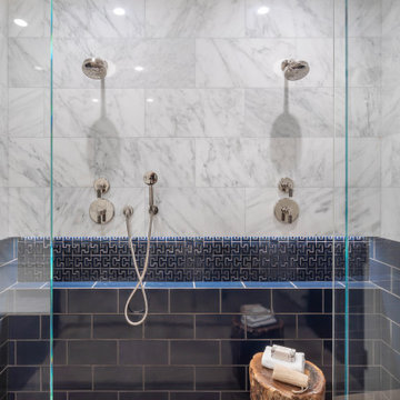 Navy Blue Accent Tile Shower