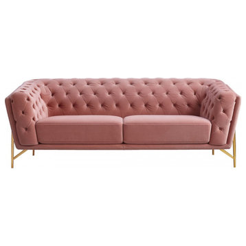 Rosabela, Modern Salmon Velvet Sofa