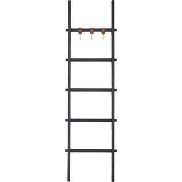 Mareva Decorative Ladder For Throws With Pu Leather Accent Hooks