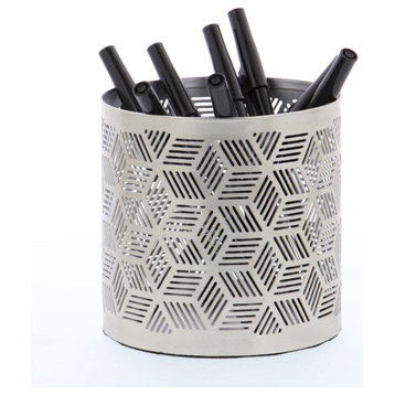 Contemporary 4"x4" Geometrical-Pattern Cylindrical Pencil Can