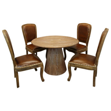 Jaden 5-Piece Dining Set With 42" Dining Table and 4 Genuine Leather Chairs