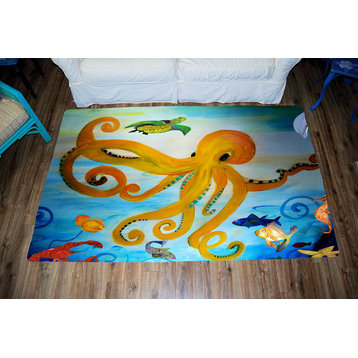 Sea Life Area Rug From My Art, Yellow Octopus, 48"x30"