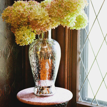 Mercury Glass Flower Vase & Hand Carved Pedestal