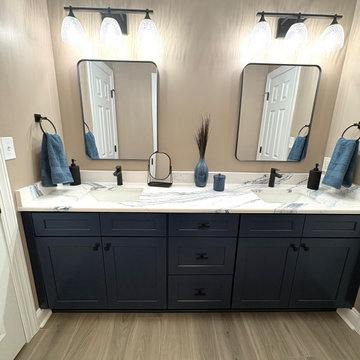 Navy and White Jack and Jill Bathroom