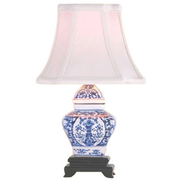 Chinese Blue and White Porcelain Temple Jar Chinoiserie Floral Table Lamp 15"