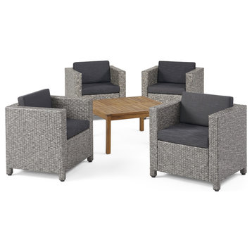 GDF Studio 5-Piece Portabella Outdoor Wicker Club Chair Set With Coffee Table