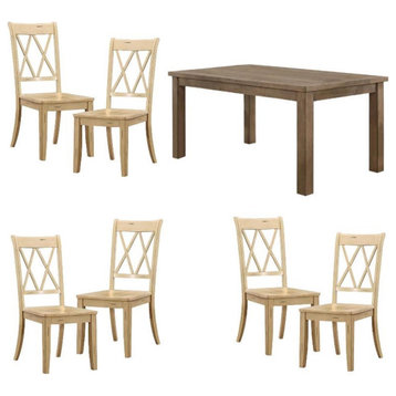 Home Square 7-Piece Set with Dining Table and 6 Dining Chairs in Buttermilk