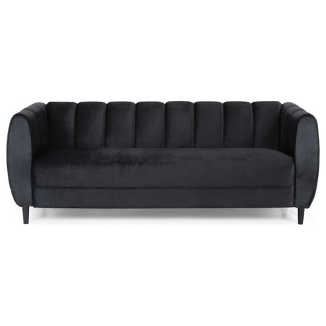 Yuma Modern Velvet 3 Seater Sofa, Black/Dark Brown