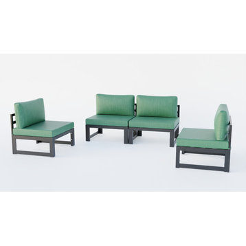 LeisureMod Chelsea 4-Piece Cushioned Outdoor Patio Sectional, Green