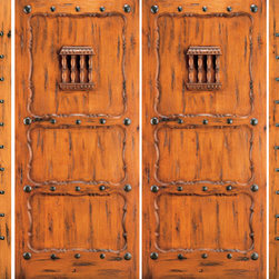 Knotty Alder Entry Double Door with Two Sidelites, 3-Panel, Speakeasy - Front Doors