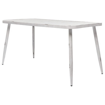 Farmhouse Patio Dining Table, Angled Legs With Slatted Aluminum Top, Rectangular