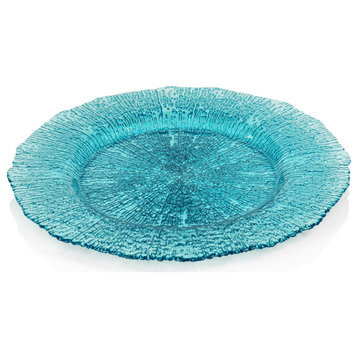 Exuma 12.75" Aqua Blue Glass Charger Plates, Set of 6