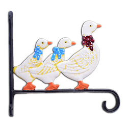 Import Wholesales - Duck Family Plant Hanger Hook, Colorful Cast Iron, Large 10.125" Deep - Planter Hardware And Accessories