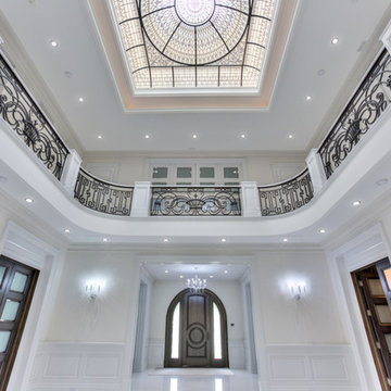 The Bridal Path stained and leaded glass dome skylight with crystal jewels