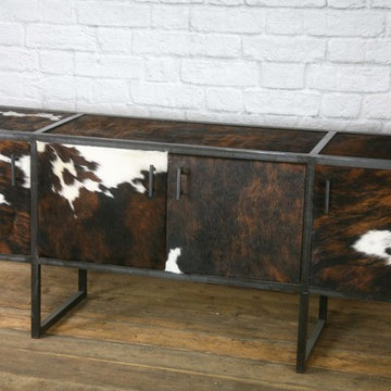 Leather Media Console, Rustic Side Board, Cowhide Credenza, Rawhide Buffet