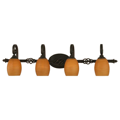 Toltec Lighting Elegante 4-Light Bath Bar, 5" Cayenne Linen Glass