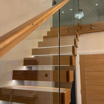 New Oak Cantilever Staircase With Lighting