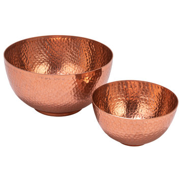 Round Hammered Metal Bowls, Set of 2 Sizes, Copper Finish, Copper