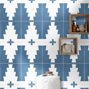 8"x8" Midar Handmade Cement Tile, Navy Blue/White, Set of 12