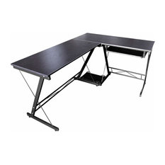 Modern Sleek Desk, MDF, Wood Effect and Metal Frame, Reversible Design, Black